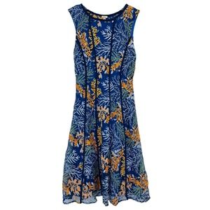 REBA Embroidered Floral A-Line Dress Blue Colorful Sleeveless Mesh Womens S